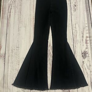 Newbury Kustom Charcoal Y2k Denim Flare Leg High Rise Boho Chic Retro Black